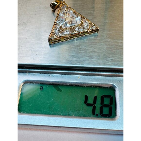 Estate Sterling Silver 925 Gold Tone Triangle Pendant CZ Cluster No Chain - Picture 8 of 8